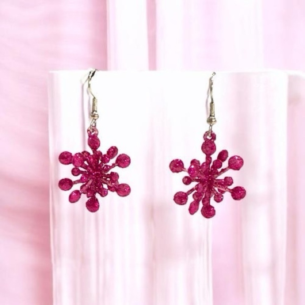 Pink Glitter Burst Drop Earrings